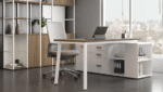 Mesa  diretoria Mob Arq 25 mm  com  armário  lateral