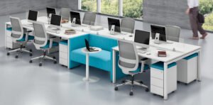 Plataforma de trabalho Mobwork com sofá embutido