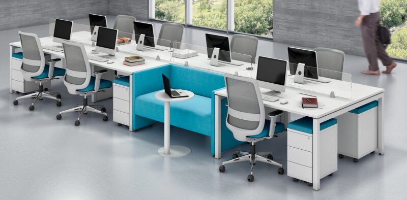 Plataforma de trabalho Mobwork com sofá embutido